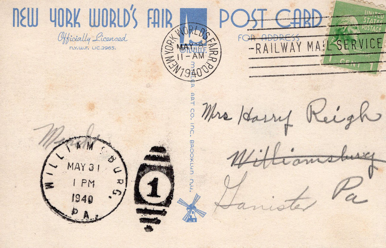 1939 New York World’s Fair postcard by Miller Art Co., #112 back 1939 New York World’s Fair postcard by Miller Art Co., #112 back