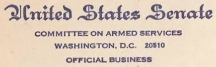 United States Senate / Committee on Armed Services / Washington, D.C. 20510 / Official Business (Corner Card) United States Senate / Committee on Armed Services / Washington, D.C. 20510 / Official Business (Corner Card)