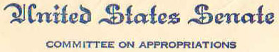 United States Senate, Committee on Appropriations (Corner Card) United States Senate, Committee on Appropriations (Corner Card)