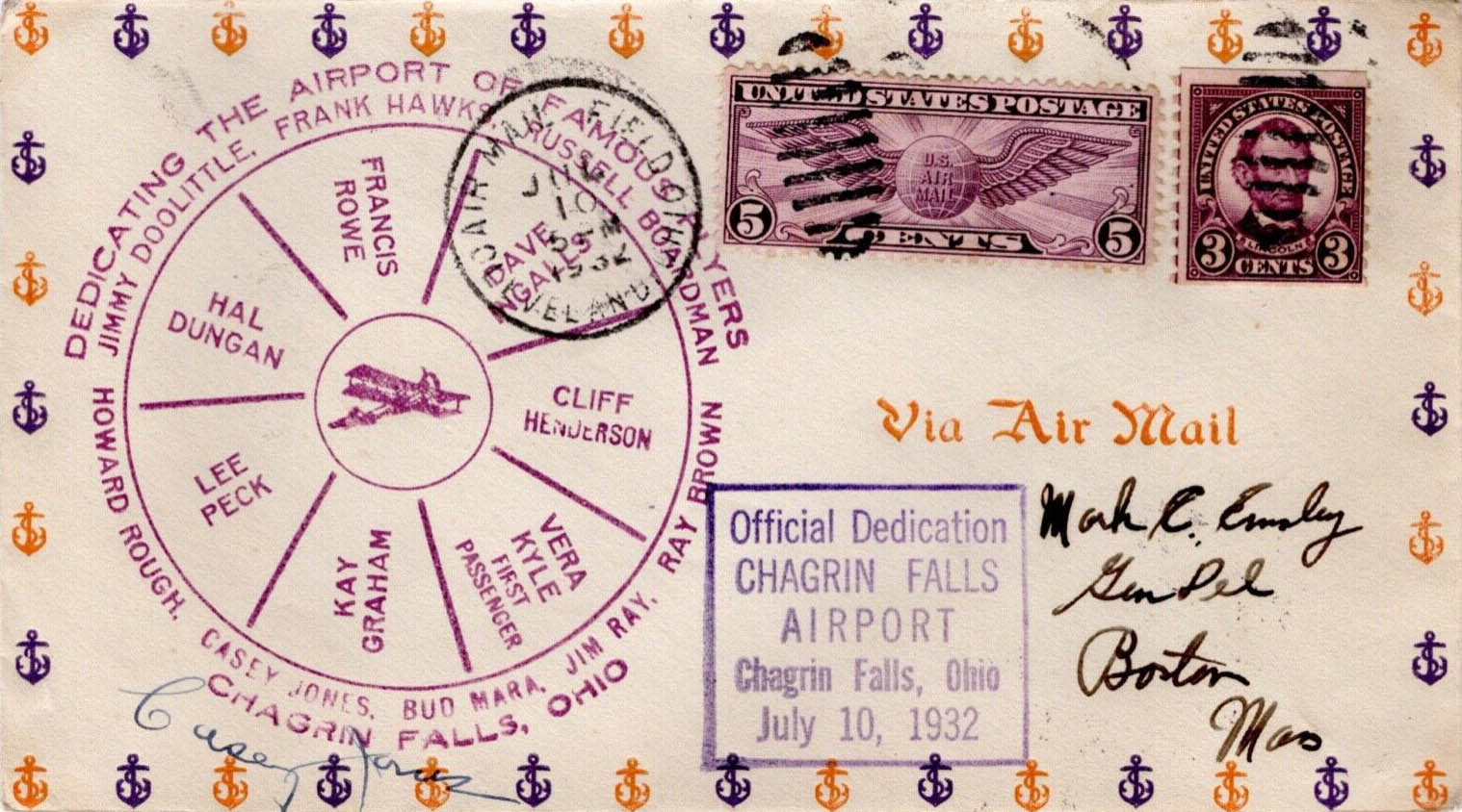 Bordered General Purpose cachet GP#Border105 on a 7-10-1932 Airport Dedication cover Bordered General Purpose cachet GP#Border105 on a 7-10-1932 Airport Dedication cover