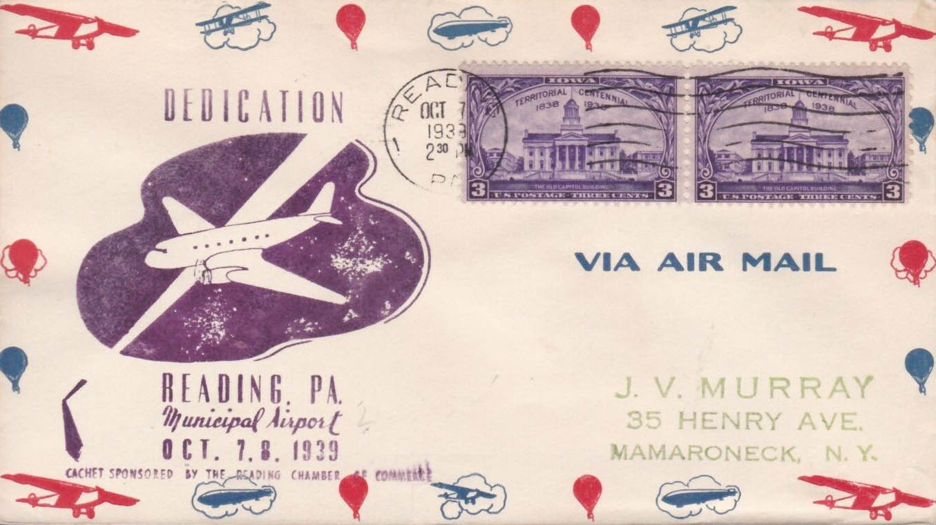 Air Mail Bordered General Purpose cachet GP#Border5a on a 10-07-1939 Airport Dedication cover Air Mail Bordered General Purpose cachet GP#Border5a on a 10-07-1939 Airport Dedication cover