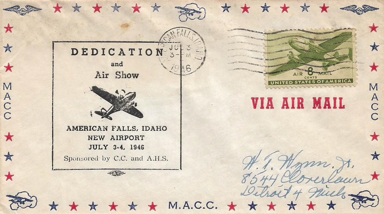 Air Mail Bordered General Purpose cachet GP#Border5c on a 7-03-1946 event cover Air Mail Bordered General Purpose cachet GP#Border5c on a 7-03-1946 event cover