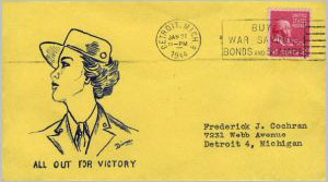 Diana lithographed WW II Patriotic cachet S2#358