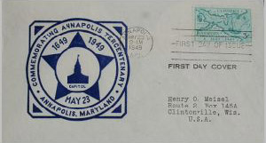 An Annapolis, MD local cachet on the back of a Henry O. Meisel on U.S. Scott #984