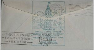 An Annapolis, MD local cachet on the back of a Henry O. Meisel on U.S. Scott #984