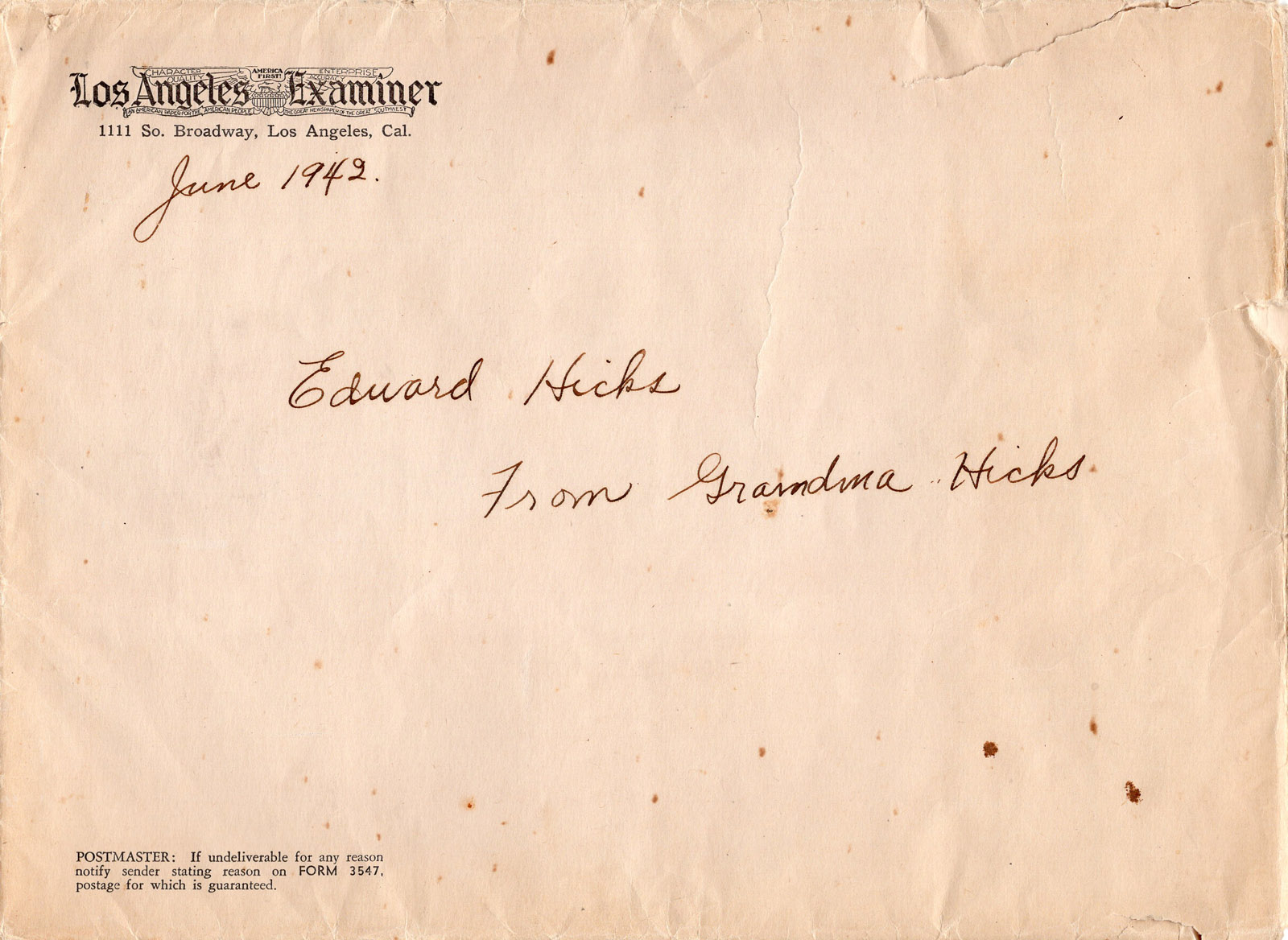 Combat Insignia mnailing envelope Type 2, example 2 Combat Insignia mnailing envelope Type 2, example 2