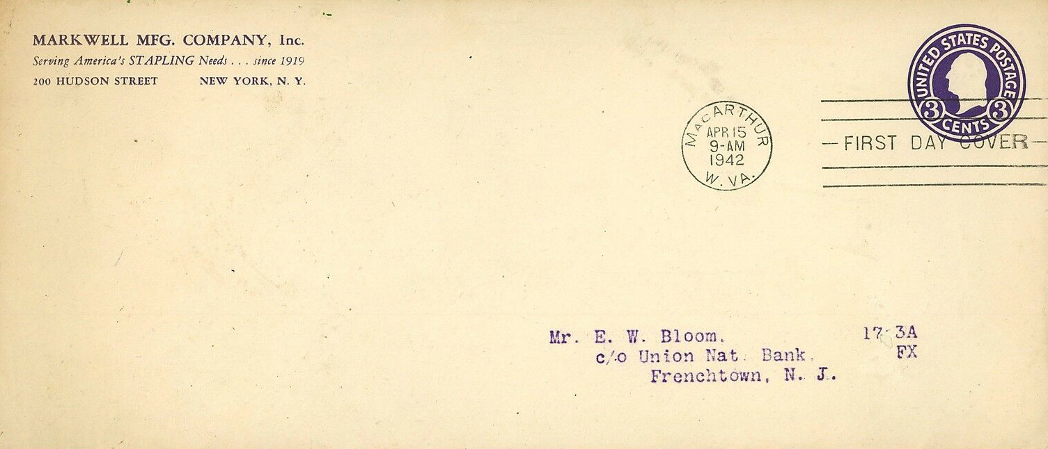 New Post Office Dedication 4-15-1942 #CC1mac - Markwell Mfg. Company, Inc. (corner card) New Post Office Dedication 4-15-1942 #CC1mac - Markwell Mfg. Company, Inc. (corner card)