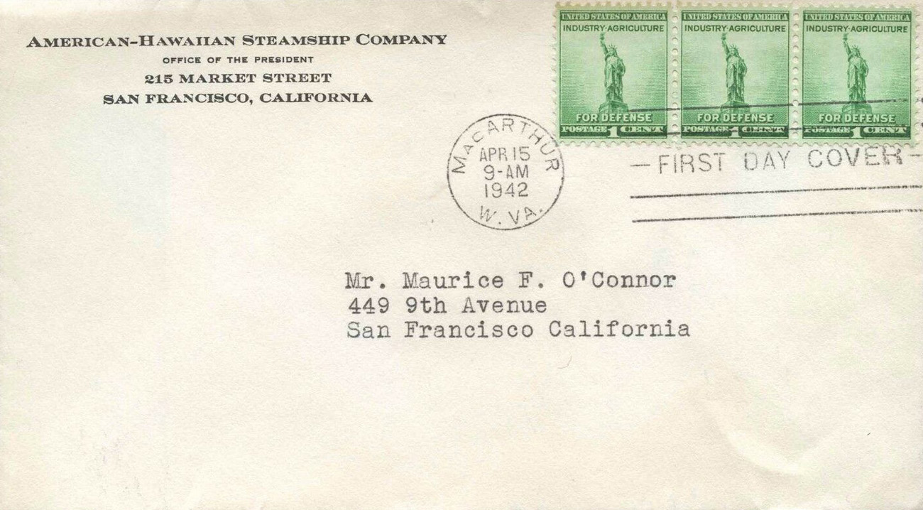 New Post Office Dedication 4-15-1942 #CC2mac - American-Hawaiian Steamship Company (corner card) New Post Office Dedication 4-15-1942 #CC2mac - American-Hawaiian Steamship Company (corner card)