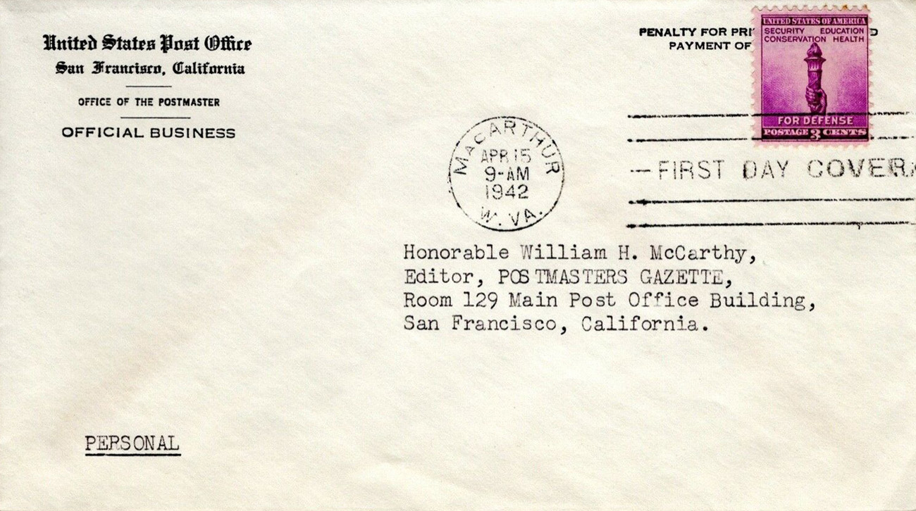 New Post Office Dedication 4-15-1942 #CC3mac - United States Post Office, San Francisco, California (corner card) New Post Office Dedication 4-15-1942 #CC3mac - United States Post Office, San Francisco, California (corner card)