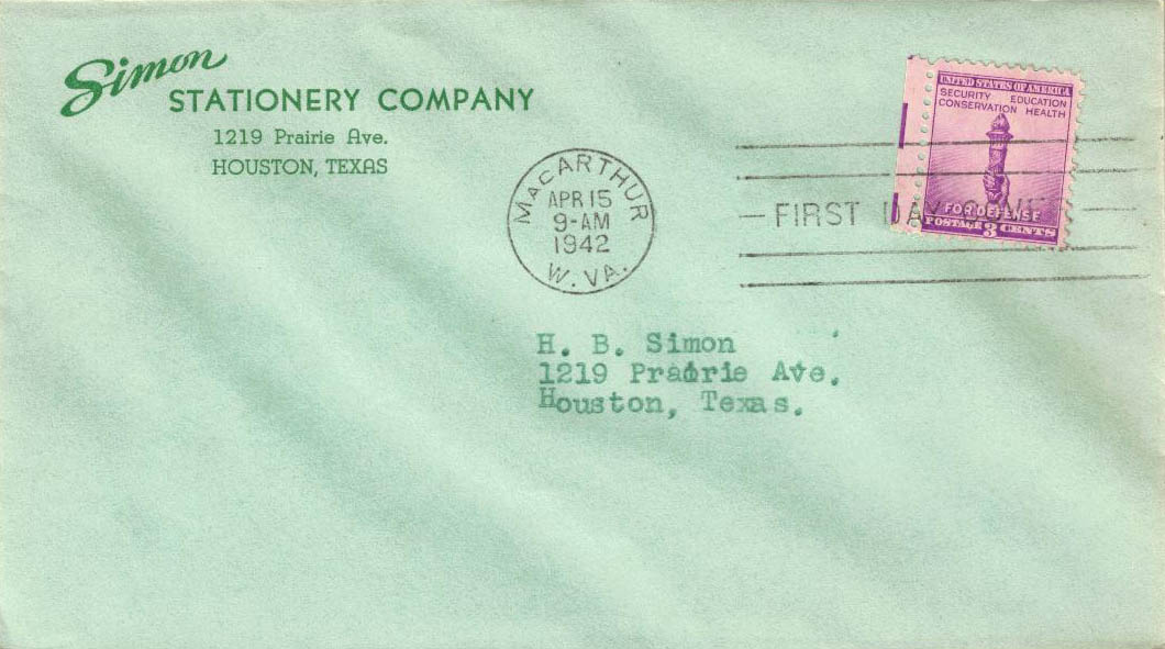 New Post Office Dedication 4-15-1942 #CC5mac - Simon Stationery Company, Houston, Texas (corner card) New Post Office Dedication 4-15-1942 #CC5mac - Simon Stationery Company, Houston, Texas (corner card)