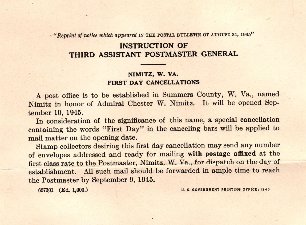 New Post Office Dedication 9-10-1945 # - maker? New Post Office Dedication 9-10-1945 # - maker?