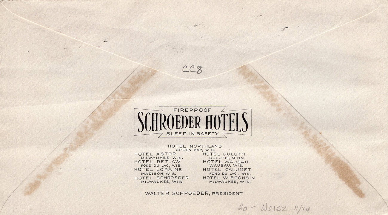 U.S. Scott #739-CC11-NIP - Hotel Schroeder, Milwaukee, WI (Corner Card) U.S. Scott #739-CC11-NIP - Hotel Schroeder, Milwaukee, WI (Corner Card)
