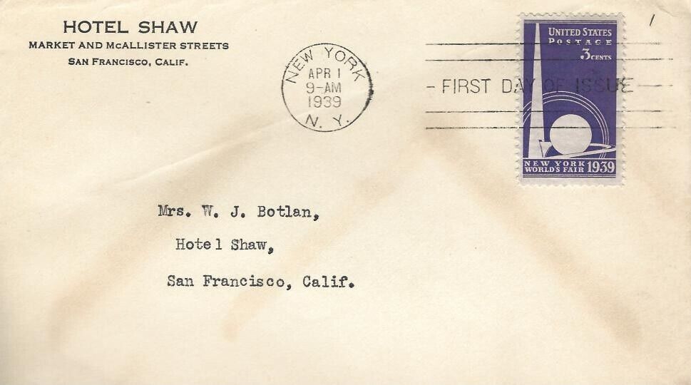 U.S. Scott #853-CC13-NIP - Hotel Shaw, San Francisco, CA U.S. Scott #853-CC13-NIP - Hotel Shaw, San Francisco, CA