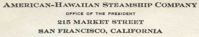 American-Hawaiian Steamship Company FDC Corner Card American-Hawaiian Steamship Company FDC Corner Card