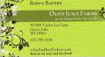 Robyn Badtke's 'Olive Juice Farms' business card scan
