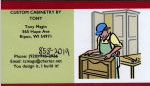Tony Magin's 'Custom Cabinetry' business card scan